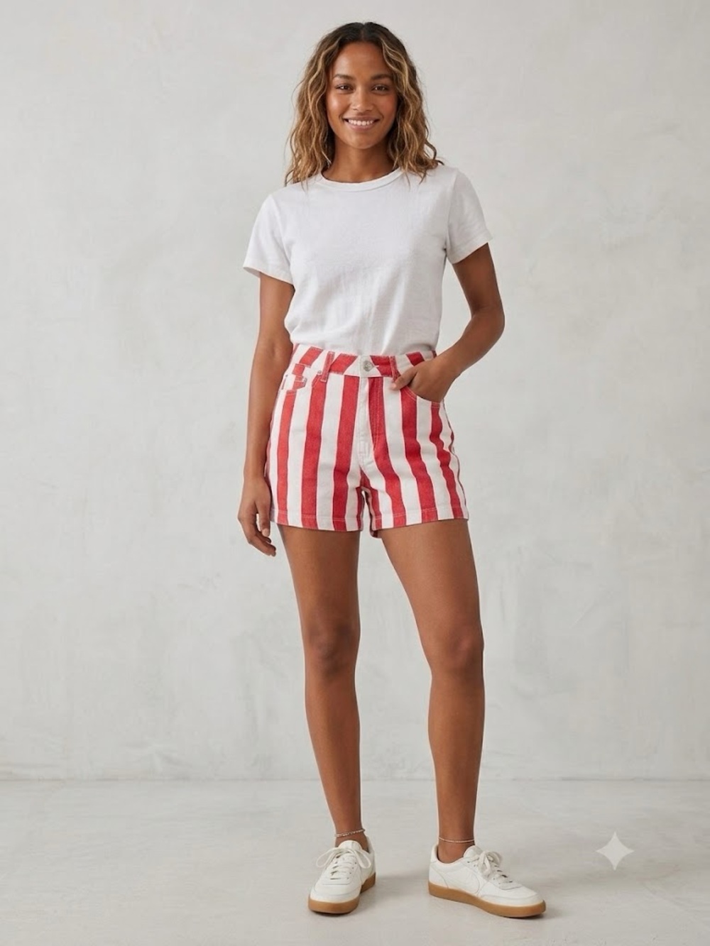 BDG Red and White Striped High Waist Women's Shorts